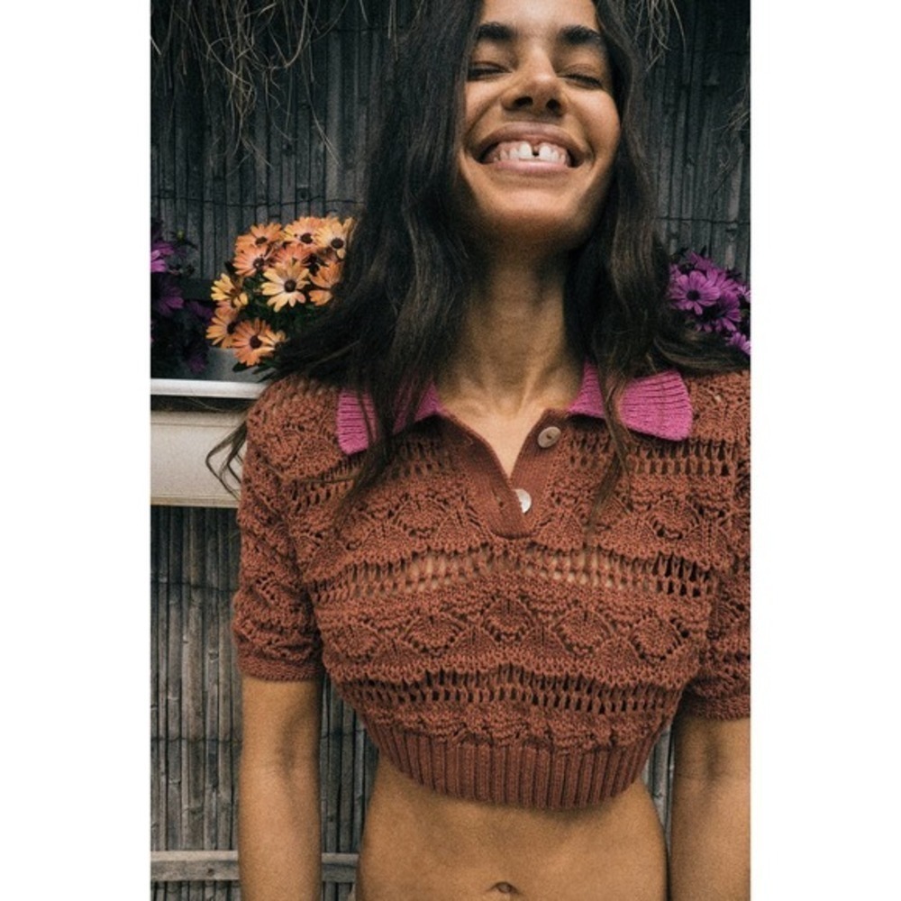 ZARA POINTELLE crop top terracotta 6427/014 - Picture 4 of 12